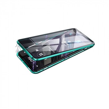 Двухкомпонентный металлический магнитный чехол для  Samsung Galaxy A71 с защитным стеклом и прозрачной задней накладкой Зеленый
