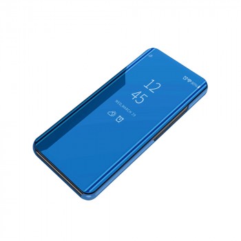 Пластиковый зеркальный чехол книжка для Xiaomi RedMi 9 с полупрозрачной крышкой для уведомлений Синий