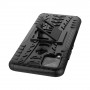 Противоударный двухкомпонентный силиконовый матовый непрозрачный чехол с поликарбонатными вставками экстрим защиты с ножкой-подставкой и текстурным покрытием Шина для Realme C15, цвет Черный