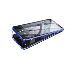 Металлический прямоугольный бампер на магнитах с транспарентными поликарбонатными накладкой и крышкой для Realme C15 Синий