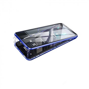 Двухкомпонентный чехол c металлическим бампером с поликарбонатной накладкой и поверхностью из закаленного стекла для Realme X3 SuperZoom Синий