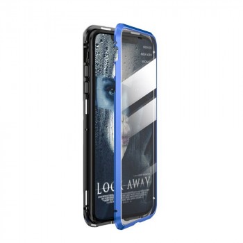 Двухкомпонентный металлический магнитный чехол для  Realme 6 Pro с защитным стеклом и прозрачной задней накладкой Синий