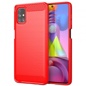 Матовый силиконовый чехол для Samsung Galaxy M51 с текстурным покрытием металлик Красный