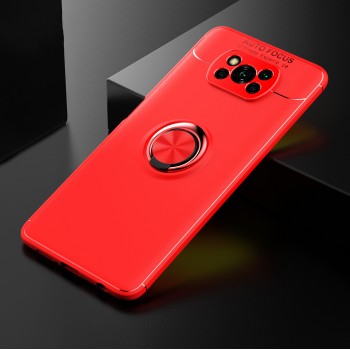 Силиконовый матовый чехол для Xiaomi Poco X3 с встроенным кольцом-подставкой-держателем Красный
