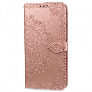 Чехол портмоне подставка для Huawei Honor 9A с декоративным тиснением на магнитной защелке Розовый