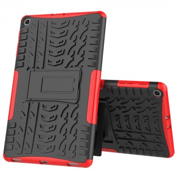 Противоударный двухкомпонентный силиконовый матовый непрозрачный чехол с нескользящими гранями и поликарбонатными вставками для экстрим защиты с встроенной ножкой-подставкой для Samsung Galaxy Tab A7 10.4 (2020) Красный