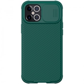 Силиконовый матовый непрозрачный чехол с защитной шторкой для камеры и текстурным покрытием Линии для Iphone 12 Pro Max Зеленый