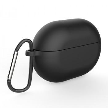 Силиконовый матовый непрозрачный чехол с карабином для Huawei FreeBuds Pro  Черный