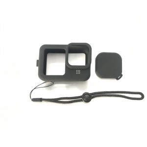 Силиконовый матовый противоударный чехол с ремешком для GoPro 9 black (HERO9 CHDHX-901) Черный