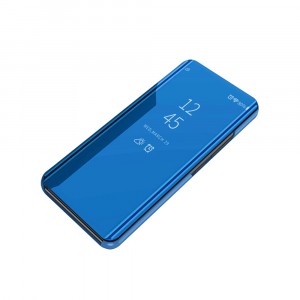 Пластиковый зеркальный чехол книжка для Realme 7 Pro с полупрозрачной крышкой для уведомлений Синий