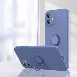 Силиконовый матовый непрозрачный чехол с нескользящим софт-тач покрытием и встроенным кольцом-подставкой для Iphone 12 Pro Max Синий