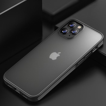 Силиконовый матовый полупрозрачный чехол с поликарбонатной накладкой для Iphone 12/12 Pro Черный