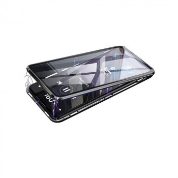 Двухкомпонентный металлический магнитный чехол для  Huawei Mate 40 Pro с защитным стеклом и прозрачной задней накладкой Черный