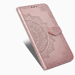 Чехол портмоне подставка для Huawei Honor 10X Lite с декоративным тиснением на магнитной защелке Розовый