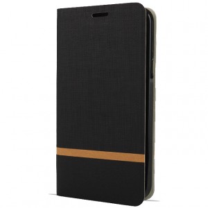 Флип чехол-книжка для Samsung Galaxy A72 с текстурой ткани и функцией подставки Черный
