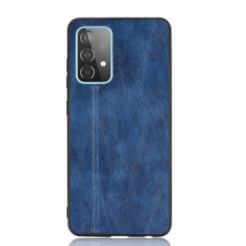 Силиконовый матовый непрозрачный чехол с текстурным покрытием винтажная Кожа для Samsung Galaxy A52  Синий