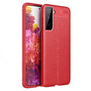 Силиконовый чехол накладка для Samsung Galaxy S21 с текстурой кожи Красный