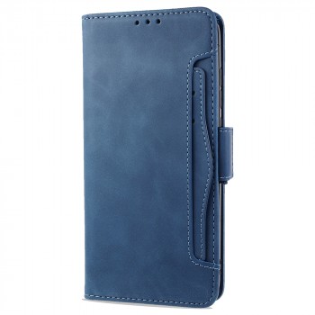 Винтажный чехол портмоне подставка на силиконовой основе с отсеком для карт на магнитной защелке для Samsung Galaxy A52 Синий