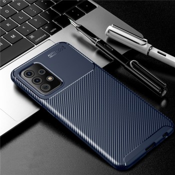 Матовый силиконовый чехол для Samsung Galaxy A52 с текстурным покрытием карбон Синий