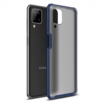 Силиконовый матовый непрозрачный чехол с поликарбонатной полупрозрачной накладкой для Samsung Galaxy A12  Синий