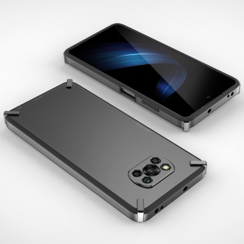 Двухкомпонентный силиконовый матовый непрозрачный чехол с поликарбонатным бампером для Xiaomi Poco X3  Черный