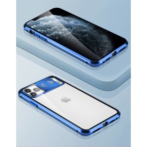 Двухкомпонентный металлический магнитный чехол с защитной шторкой для камеры для Iphone 11 Pro Синий