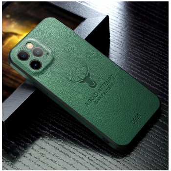 Силиконовый матовый непрозрачный чехол с текстурным покрытием Кожа для Iphone 12  Зеленый