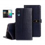 Чехол портмоне подставка текстура Крокодил на силиконовой основе с отсеком для карт на дизайнерской магнитной защелке для Samsung Galaxy A02, цвет Синий