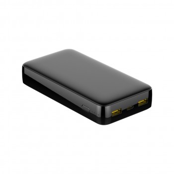 Портативное зарядное устройство 20000mAh с 3-я разъемами (2хUSB и 1хType-C, 5V/2A) с функцией быстрых зарядок QC3.0+PD 20W и LED-индикацией заряда Черный