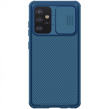 Пластиковый непрозрачный матовый чехол с улучшенной защитой элементов корпуса и защитной шторкой для Samsung Galaxy A52  Синий