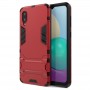 Сверхпрочный противоударный чехол для Samsung Galaxy A02 с текстурой металлик и ножкой подставкой, цвет Красный
