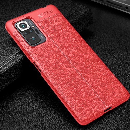 Силиконовый чехол накладка для Xiaomi RedMi Note 10 Pro с текстурой кожи, цвет Красный