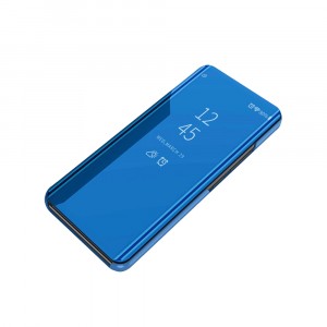 Пластиковый зеркальный чехол книжка для Xiaomi RedMi Note 10S/10 с полупрозрачной крышкой для уведомлений Синий