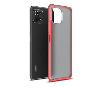 Силиконовый матовый непрозрачный чехол с усиленными углами и матовой полупрозрачной поликарбонатной накладкой для Xiaomi Mi 11 Lite/11 Lite 5G NE Красный