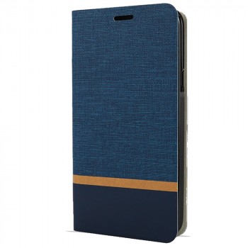 Книжка флип подставка на силиконовой основе с отсеком для карт и тканевым покрытием для ASUS ZenFone 8 Синий
