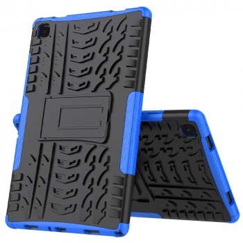 Противоударный двухкомпонентный силиконовый матовый непрозрачный чехол с поликарбонатными вставками для экстрим защиты с встроенной ножкой-подставкой для Samsung Galaxy Tab A7 lite  Синий