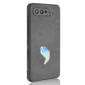 Силиконовый матовый непрозрачный чехол с текстурным покрытием Кожа для ASUS ROG Phone 5  Черный