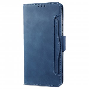 Винтажный чехол портмоне подставка на силиконовой основе с отсеком для карт и внешним картхолдером на магнитной защелке для Samsung Galaxy M32 Синий