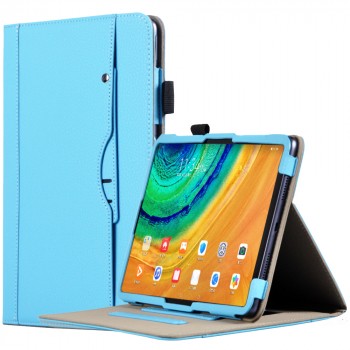 Чехол книжка подставка с рамочной защитой экрана, крепежом для стилуса, магнитной защелкой, отсеком для карт и поддержкой кисти для Huawei MatePad 11 (2021)  Голубой