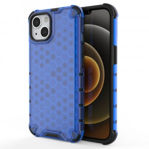 Силиконовый матовый полупрозрачный чехол с усиленными углами с текстурным покрытием Соты для Iphone 13 Синий