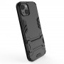 Сверхпрочный противоударный чехол для Iphone 13 с текстурой металлик и ножкой подставкой, цвет Черный