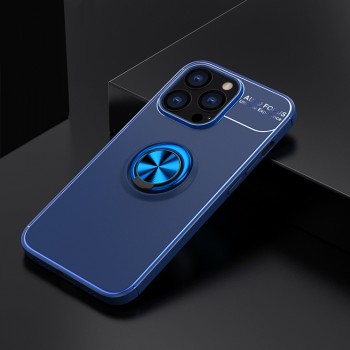 Силиконовый матовый чехол для Iphone 13 Mini с встроенным кольцом-подставкой-держателем Синий