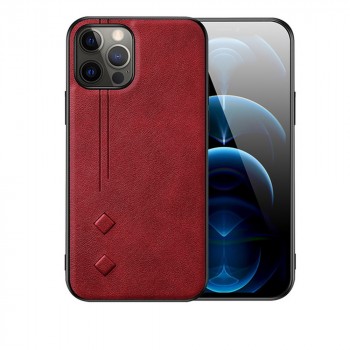 Силиконовый матовый непрозрачный чехол с текстурным покрытием Кожа для Iphone 13 Pro Max Красный