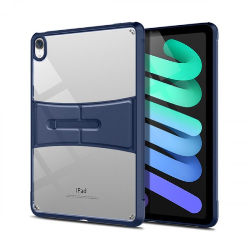 Противоударный двухкомпонентный силиконовый матовый непрозрачный чехол с прозрачной поликарбонатной вставкой и встроенной ножкой-подставкой для Ipad Mini (2021) , цвет Синий