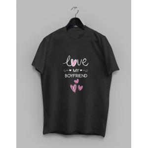 Женская футболка с принтом Love My Boyfriend Черный