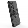 Противоударный двухкомпонентный силиконовый матовый непрозрачный чехол с поликарбонатными вставками экстрим защиты с встроенным кольцом-подставкой для Realme GT Neo 2 , цвет Черный